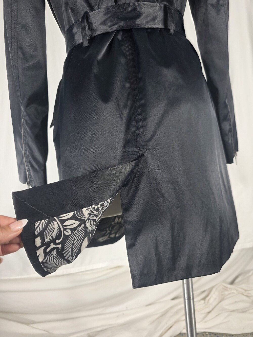 Mossimo Sexy Black Belted Trench Coat S Whimsy Goth Dark Academia Matrix Rain - Picture 10 of 16
